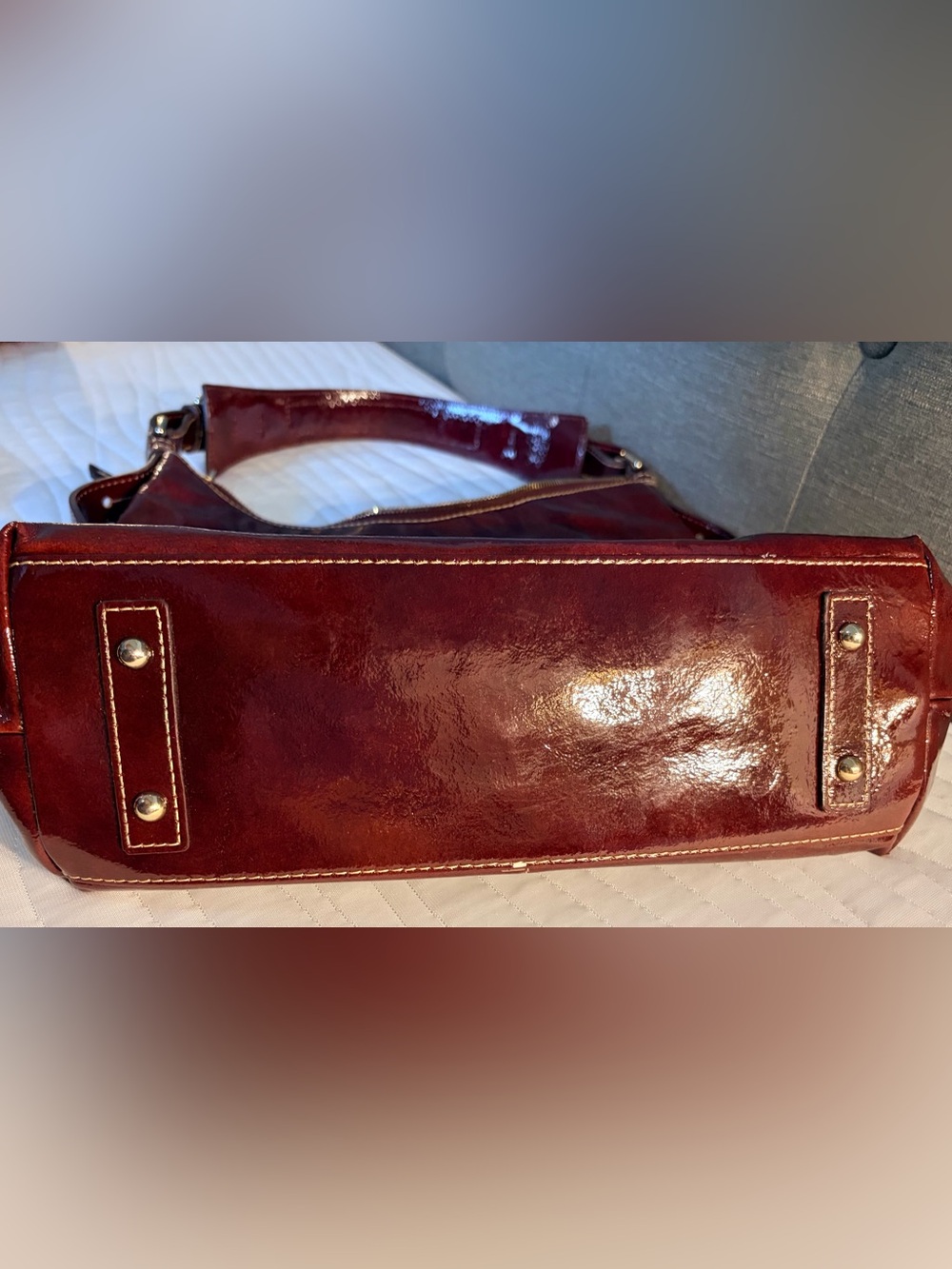 Dooney & Bourke Glossy Burgundy Patent Leather Shoulder Bag - Picture 9 of 16